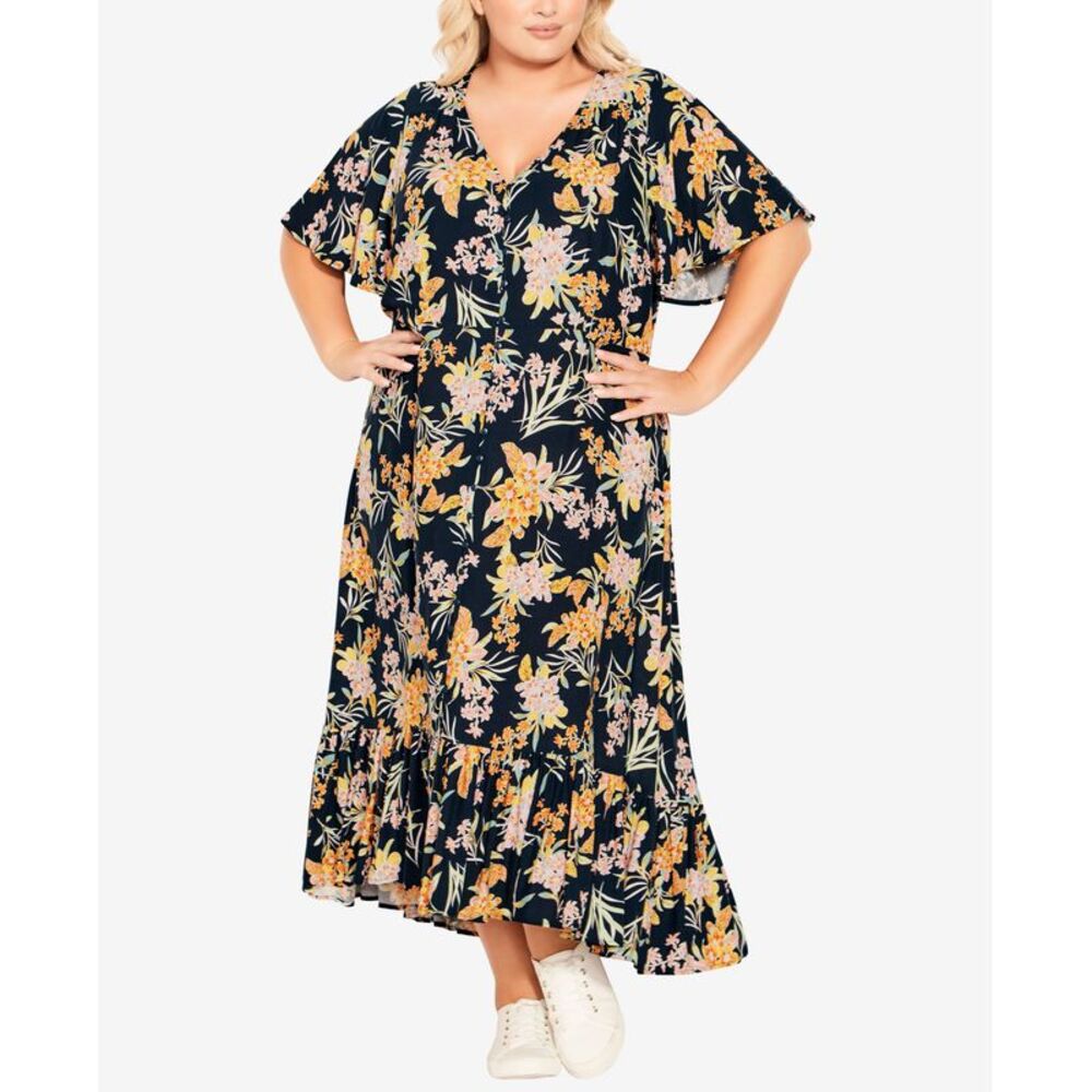 Avenue Plus Size Sasha Flutter Sleeve Maxi Dress